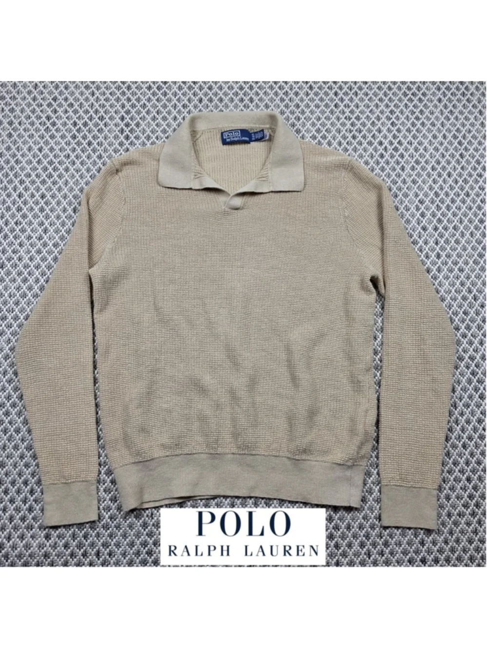 Polo Ralph Lauren Men’s XL 100% Linen Waffle Knit Open Collar Sweater Beige